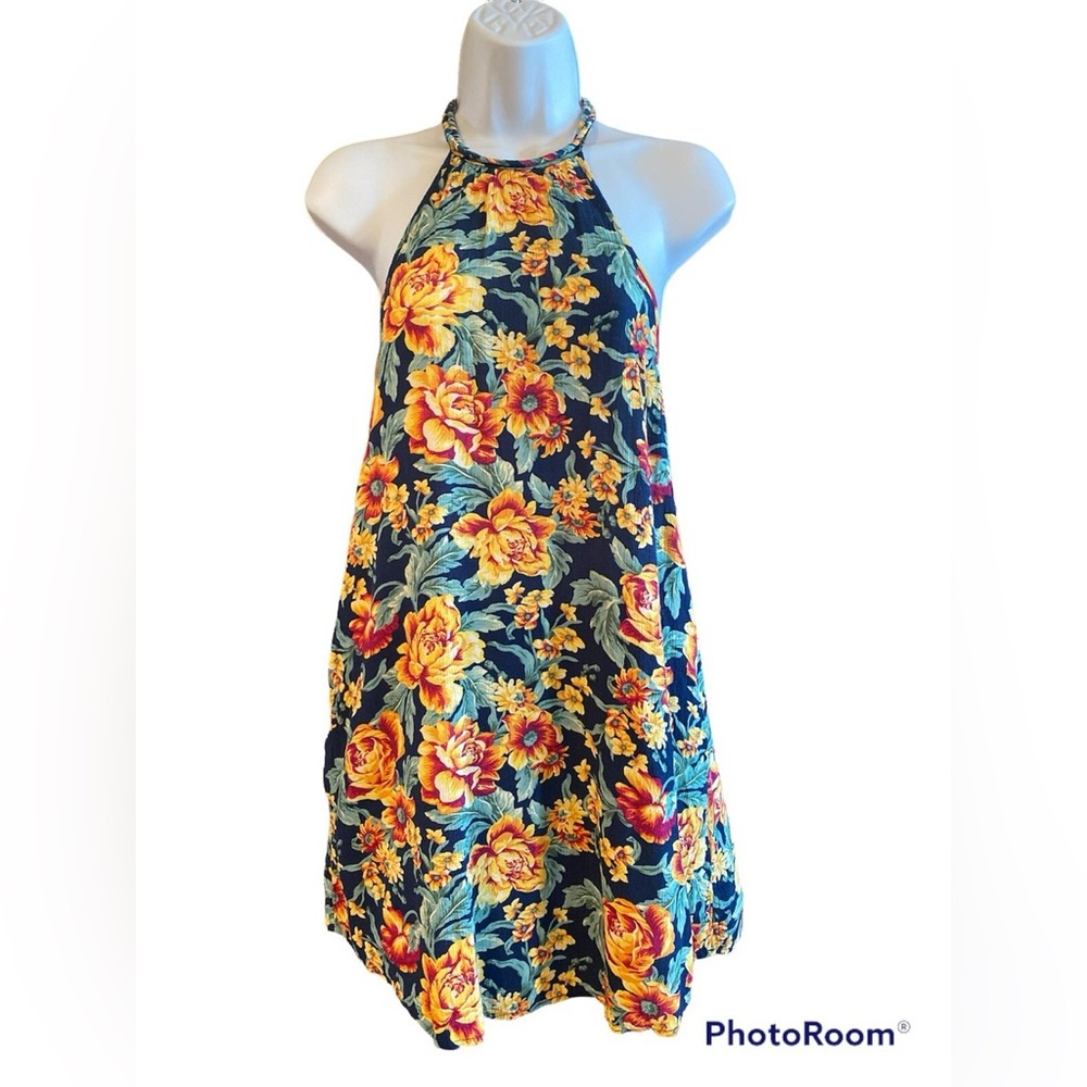 American Eagle 16” PTP Floral Sleeveless Halter Dress, Multicolour, Size Small.